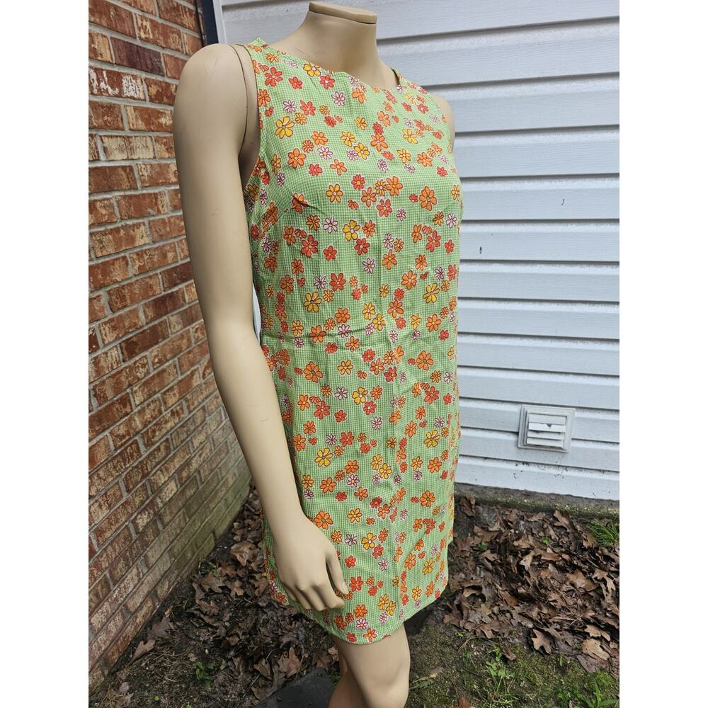 Vintage 90s Mod Flower Power Gingham Shift Dress Sleeveless Sz 7 NWT cottagecore